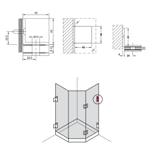 Kẹp Tường – Kính có bas màu đen Hafele 981.00.543 - 3