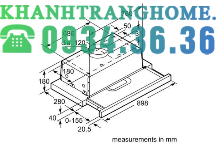 MÁY HÚT MÙI ÂM TỦ BOSCH DFT93AC50 SERIE 4 NGANG 90CM - 54