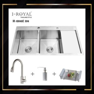 COMBO CHẬU RỬA CHÉN I-ROYAL 10048 2 HỘC CÂN CÓ CÁNH INOX 304 ĐÚC IR-10048C 304