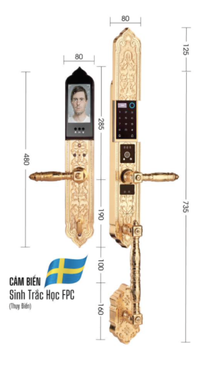 KHÓA ĐẠI SẢNH BIỆT THỰ CAO CẤP DEMAX SL986 GOLD APP WIFI