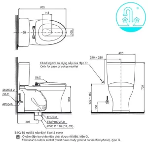 Bồn Cầu Điện Tử TOTO CS735DW11#XW Kèm Nắp Rửa Điện Tử WASHLET Dòng S7 – TCF4911Z (220V) - 6