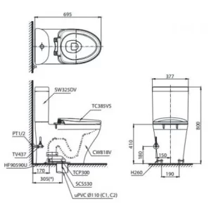 Bồn Cầu Điện Tử TOTO CS818DW11#XW Kèm Nắp Rửa Điện Tử WASHLET Dòng S7 – TCF4911Z (220V) - 7 Bồn Cầu Điện Tử TOTO CS818DW11#XW Kèm Nắp Rửa Điện Tử WASHLET Dòng S7 – TCF4911Z (220V) - 6