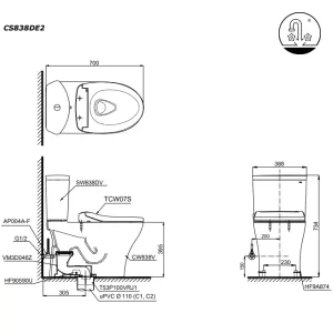 Bồn Cầu TOTO CS838DE2#XW 2 Khối Nắp Rửa Cơ TCW07S - 11 Bồn Cầu TOTO CS838DE2#XW 2 Khối Nắp Rửa Cơ TCW07S - 10