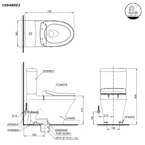 Bồn Cầu TOTO CS948DE2#XW 2 Khối Nắp Rửa Cơ TCW07S - 13 Bồn Cầu TOTO CS948DE2#XW 2 Khối Nắp Rửa Cơ TCW07S - 12