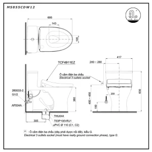 Bồn Cầu Điện Tử TOTO MS855CDW12#XW Kèm Nắp Rửa Điện Tử WASHLET (Loại Giấu Dây) Dòng S7 – TCF4911EZ (220V) - 8 Bồn Cầu Điện Tử TOTO MS855CDW12#XW Kèm Nắp Rửa Điện Tử WASHLET (Loại Giấu Dây) Dòng S7 – TCF4911EZ (220V) - 7