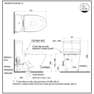 Bồn Cầu Điện Tử TOTO MS889CDRW12#XW Kèm Nắp Rửa Điện Tử WASHLET (Loại Giấu Dây) Dòng S7 – TCF4911EZ (220V) - 7 Bồn Cầu Điện Tử TOTO MS889CDRW12#XW Kèm Nắp Rửa Điện Tử WASHLET (Loại Giấu Dây) Dòng S7 – TCF4911EZ (220V) - 6