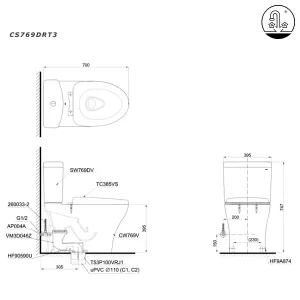 Bồn Cầu TOTO CS769DRT3#XW 2 Khối Nắp Đóng Êm TC385VS - 8
