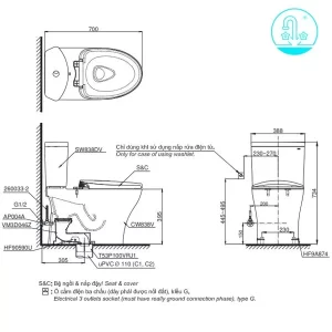 Bồn Cầu TOTO CS838DT8#XW 2 Khối Nắp Đóng Êm TC600VS - 9