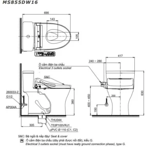 Bồn Cầu Điện Tử TOTO MS855DW16#XW Kèm Nắp Rửa Điện Tử WASHLET Dòng C2 – TCF23410AAA (220V) - 8 Bồn Cầu Điện Tử TOTO MS855DW16#XW Kèm Nắp Rửa Điện Tử WASHLET Dòng C2 – TCF23410AAA (220V) - 7
