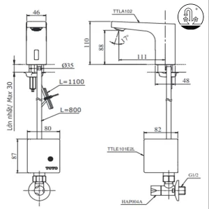 Vòi Lavabo TOTO TTLA102/TTLE101E2L/HAP004A Cảm Ứng Nước Lạnh ( Dùng Điện ) - 9