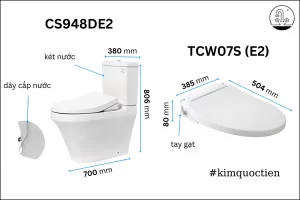 Bồn Cầu TOTO CS948DE2#XW 2 Khối Nắp Rửa Cơ TCW07S - 9 Bồn Cầu TOTO CS948DE2#XW 2 Khối Nắp Rửa Cơ TCW07S - 8