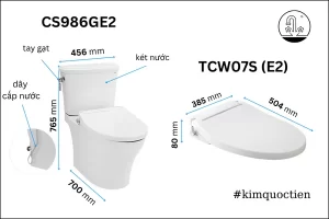 Bồn Cầu TOTO CS986GE2#XW 2 Khối Nắp Rửa Cơ TCW07S - 8