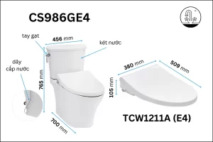 Bồn Cầu TOTO CS986GE4#XW 2 Khối Nắp Rửa Cơ TCW1211A - 8