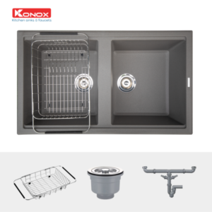 Granite sink Phoenix 860 GreySiphon, giá úp bát inox KONOX - 32 Granite sink Phoenix 860 GreySiphon, giá úp bát inox KONOX - 31
