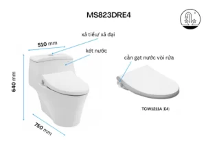 Bồn Cầu TOTO MS823DRE4#XW 1 Khối Nắp Rửa Cơ TCW1211A - 9