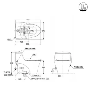 Bồn Cầu TOTO MS823DRE2#XW 1 Khối Nắp Rửa Cơ TCW07S - 10 Bồn Cầu TOTO MS823DRE2#XW 1 Khối Nắp Rửa Cơ TCW07S - 9