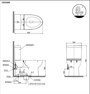 Bồn Cầu Điện Tử TOTO CS320DRW16#W Kèm Nắp Rửa Điện Tử WASHLET Dòng C2 – TCF23410AAA (220V) - 9