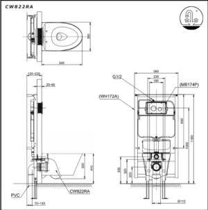 Bồn Cầu TOTO MS823DRT8#XW 1 khối Nắp Đóng Êm TC600VS - 9