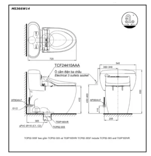 Bồn Cầu Điện Tử TOTO MS688W14#XW Kèm Nắp Rửa Điện Tử WASHLET Dòng C5 – TCF24410AAA (220V) - 6