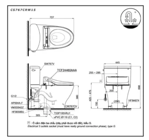Bồn Cầu Điện Tử TOTO CS767CRW15#XW Kèm Nắp Rửa Điện Tử WASHLET (Loại Giấu Dây) Dòng C5 – TCF24460AAA (220V) - 6
