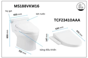 Bồn Cầu WASHLET TOTO MS188VKW16 1 Khối Kèm Nắp Điện Tử TCF23410AAA (220V) - 7