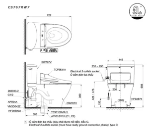 Bồn Cầu Điện Tử TOTO CS767RW7#XW Kèm Nắp Rửa Điện Tử WASHLET Dòng C2 – TCF6631A (220V) - 6
