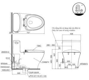 Bồn Cầu TOTO MS887RT8#XW 1 khối Nắp Đóng Êm TC600VS - 10