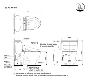Bồn Cầu Điện Tử TOTO CS767RW6#XW Kèm Nắp Rửa Điện Tử WASHLET Dòng C5 – TCF6531Z (220V) - 7 Bồn Cầu Điện Tử TOTO CS767RW6#XW Kèm Nắp Rửa Điện Tử WASHLET Dòng C5 – TCF6531Z (220V) - 6
