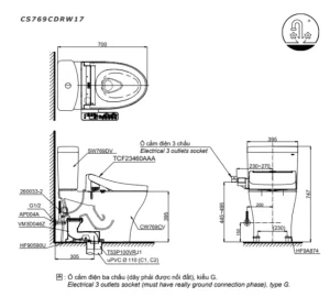 Bồn Cầu Điện Tử TOTO CS769CDRW17#XW Kèm Nắp Rửa Điện Tử WASHLET (Loại Giấu Dây) Dòng C2 – TCF23460AAA (220V) - 9
