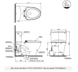Bồn Cầu Điện Tử TOTO CS767CRW17#XW Kèm Nắp Rửa Điện Tử WASHLET (Loại Giấu Dây) Dòng C2 – TCF23460AAA (220V) - 10 Bồn Cầu Điện Tử TOTO CS767CRW17#XW Kèm Nắp Rửa Điện Tử WASHLET (Loại Giấu Dây) Dòng C2 – TCF23460AAA (220V) - 9