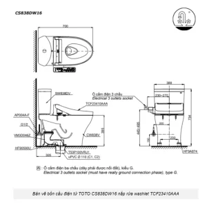 Bồn Cầu Điện Tử TOTO CS838DW16#XW Kèm Nắp Rửa Điện Tử WASHLET Dòng C2 – TCF23410AAA (220V) - 10 Bồn Cầu Điện Tử TOTO CS838DW16#XW Kèm Nắp Rửa Điện Tử WASHLET Dòng C2 – TCF23410AAA (220V) - 9