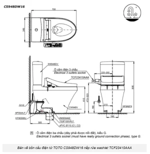 Bồn Cầu Điện Tử TOTO CS948DW16#XW Kèm Nắp Rửa Điện Tử WASHLET Dòng C2 – TCF23410AAA (220V) - 10 Bồn Cầu Điện Tử TOTO CS948DW16#XW Kèm Nắp Rửa Điện Tử WASHLET Dòng C2 – TCF23410AAA (220V) - 9