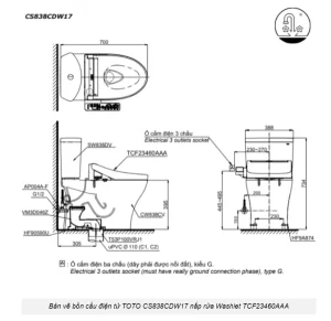 Bồn Cầu Điện Tử TOTO CS838CDW17#XW Kèm Nắp Rửa Điện Tử WASHLET (Loại Giấu Dây) Dòng C2 – TCF23460AAA (220V) - 10 Bồn Cầu Điện Tử TOTO CS838CDW17#XW Kèm Nắp Rửa Điện Tử WASHLET (Loại Giấu Dây) Dòng C2 – TCF23460AAA (220V) - 9