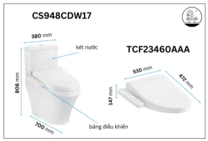 Bồn Cầu Điện Tử TOTO CS948CDW17#XW Kèm Nắp Rửa Điện Tử WASHLET (Loại Giấu Dây) Dòng C2 – TCF23460AAA (220V) - 7
