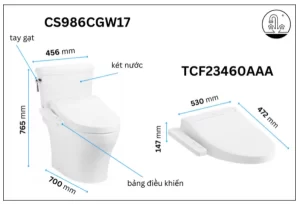 Bồn Cầu Điện Tử TOTO CS986CGW17#XW Kèm Nắp Rửa Điện Tử WASHLET (Loại Giấu Dây) Dòng C2 – TCF23460AAA (220V) - 7