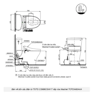 Bồn Cầu Điện Tử TOTO CS986CGW17#XW Kèm Nắp Rửa Điện Tử WASHLET (Loại Giấu Dây) Dòng C2 – TCF23460AAA (220V) - 9