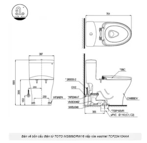 Bồn Cầu Điện Tử TOTO MS889DRW16#XW Kèm Nắp Rửa Điện Tử WASHLET Dòng C2 – TCF23410AAA (220V) - 10 Bồn Cầu Điện Tử TOTO MS889DRW16#XW Kèm Nắp Rửa Điện Tử WASHLET Dòng C2 – TCF23410AAA (220V) - 9