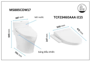 Bồn Cầu Điện Tử TOTO MS885CDW17#XW Kèm Nắp Rửa Điện Tử WASHLET (Loại Giấu Dây) Dòng C2 – TCF23460AAA (220V) - 7