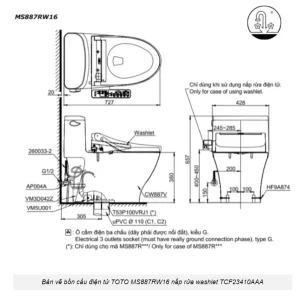 Bồn Cầu Điện Tử TOTO MS887RW16#XW Kèm Nắp Rửa Điện Tử WASHLET Dòng C2 – TCF23410AAA (220V) - 9