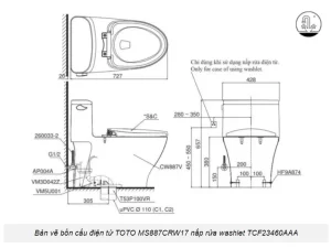 Bồn Cầu Điện Tử TOTO MS887CRW17#XW Kèm Nắp Rửa Điện Tử WASHLET (Loại Giấu Dây) Dòng C2 – TCF23460AAA (220V) - 10 Bồn Cầu Điện Tử TOTO MS887CRW17#XW Kèm Nắp Rửa Điện Tử WASHLET (Loại Giấu Dây) Dòng C2 – TCF23460AAA (220V) - 9