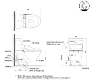 Bồn Cầu Điện Tử TOTO CS769DRW6#XW Kèm Nắp Rửa Điện Tử WASHLET Dòng C5 – TCF6531Z (220V) - 7 Bồn Cầu Điện Tử TOTO CS769DRW6#XW Kèm Nắp Rửa Điện Tử WASHLET Dòng C5 – TCF6531Z (220V) - 6