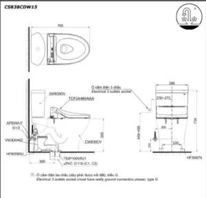 Bồn Cầu Điện Tử TOTO CS838CDW15#XW Kèm Nắp Rửa Điện Tử WASHLET (Loại Giấu Dây) Dòng C5 – TCF24460AAA (220V) - 6