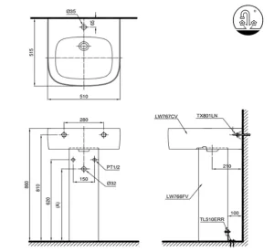 Chậu Rửa Mặt Lavabo TOTO LPT767C#XW Treo Tường Chân Dài - 6