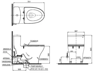 Bồn Cầu TOTO MS885DT8#XW 1 khối Nắp Đóng Êm TC600VS - 9