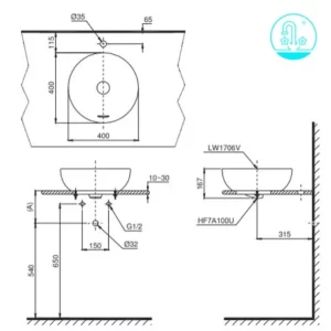 Chậu Rửa Mặt TOTO LT1706#XW Đặt Bàn - 7 Chậu Rửa Mặt TOTO LT1706#XW Đặt Bàn - 6