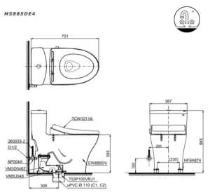Bồn Cầu TOTO MS885DE4#XW 1 Khối Nắp Rửa Cơ TCW1211A - 9 Bồn Cầu TOTO MS885DE4#XW 1 Khối Nắp Rửa Cơ TCW1211A - 8