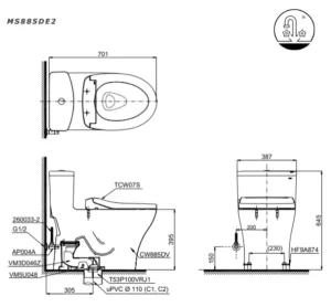 Bồn Cầu TOTO MS885DE2#XW 1 Khối Nắp Rửa Cơ TCW07S - 13 Bồn Cầu TOTO MS885DE2#XW 1 Khối Nắp Rửa Cơ TCW07S - 12