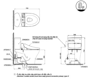 Bồn Cầu Điện Tử TOTO CS838DW6#XW Kèm Nắp Rửa Điện Tử WASHLET Dòng C5 – TCF6531Z (220V) - 6