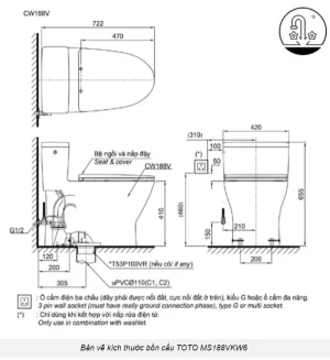 Bồn Cầu Điện Tử TOTO MS188VKW6#XW/T53P100VR Kèm Nắp Rửa Điện Tử WASHLET Dòng C5 – TCF6531Z (220V) - 6
