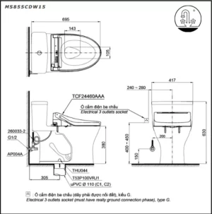 Bồn Cầu Điện Tử TOTO MS855CDW15#XW Kèm Nắp Rửa Điện Tử WASHLET (Loại Giấu Dây) Dòng C5 – TCF24460AAA (220V) - 8 Bồn Cầu Điện Tử TOTO MS855CDW15#XW Kèm Nắp Rửa Điện Tử WASHLET (Loại Giấu Dây) Dòng C5 – TCF24460AAA (220V) - 7